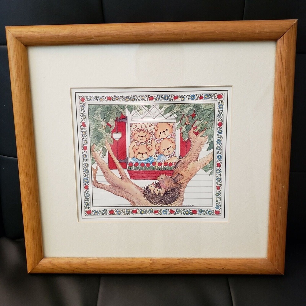 Vtg 1982 Lucy Rigg Bears Matted Art Print Frances Meyer, Inc. Original Frame 20"